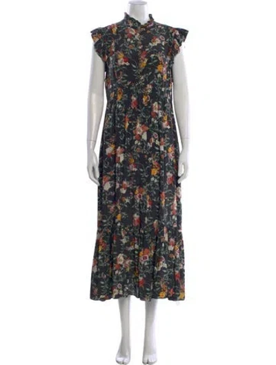 Pre-owned Zimmermann Floral Print Long Dress In Black