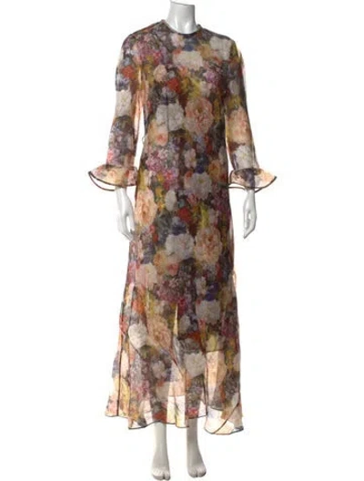 Pre-owned Zimmermann Floral Print Long Dress In Black