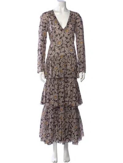 Pre-owned Zimmermann Floral Print Long Dress In Black