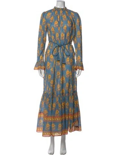Pre-owned Zimmermann Floral Print Long Dress In Blue