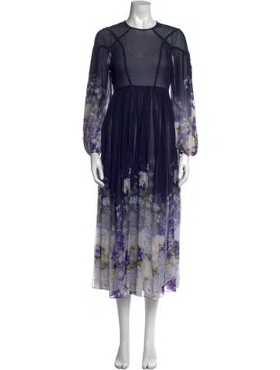 Pre-owned Zimmermann Floral Print Long Dress In Blue