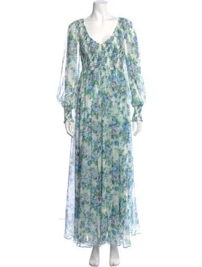 Pre-owned Zimmermann Floral Print Long Dress In Blue