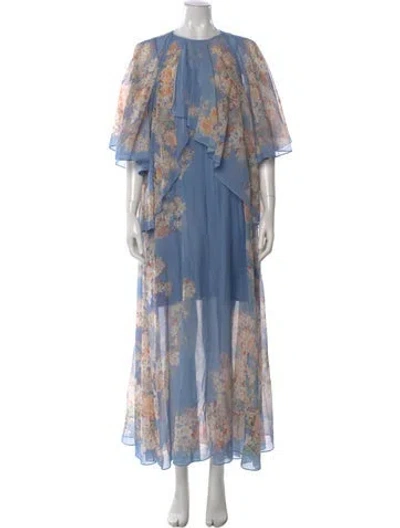 Pre-owned Zimmermann Floral Print Long Dress In Blue