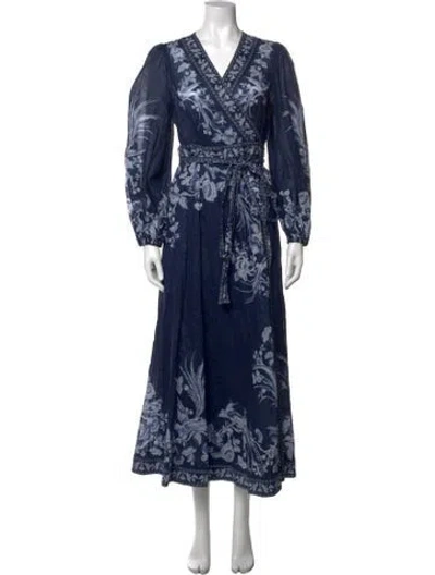 Pre-owned Zimmermann Floral Print Long Dress In Blue