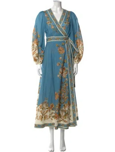 Pre-owned Zimmermann Floral Print Long Dress In Blue