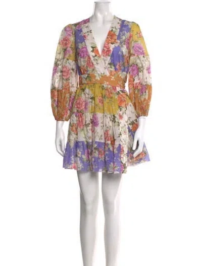 Pre-owned Zimmermann Floral Print Long Dress In Blue/neutrals