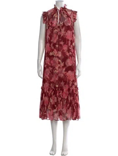Pre-owned Zimmermann Floral Print Long Dress In Burgundy