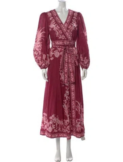 Pre-owned Zimmermann Floral Print Long Dress In Burgundy
