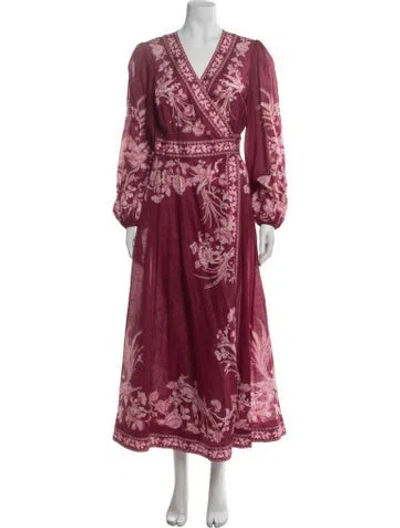 Pre-owned Zimmermann Floral Print Long Dress In Burgundy