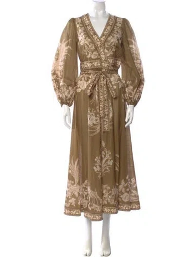 Pre-owned Zimmermann Floral Print Long Dress In Green