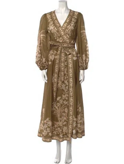 Pre-owned Zimmermann Floral Print Long Dress In Green