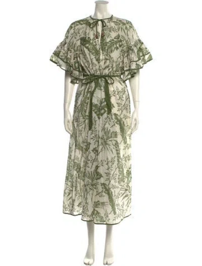 Pre-owned Zimmermann Floral Print Long Dress In Green