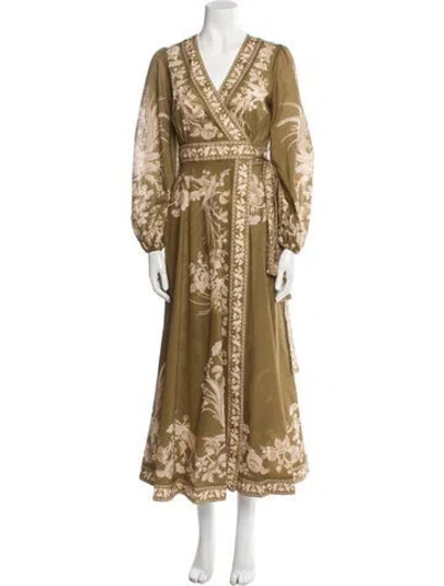 Pre-owned Zimmermann Floral Print Long Dress In Green