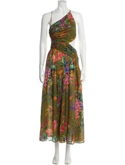 Pre-owned Zimmermann Floral Print Long Dress In Green