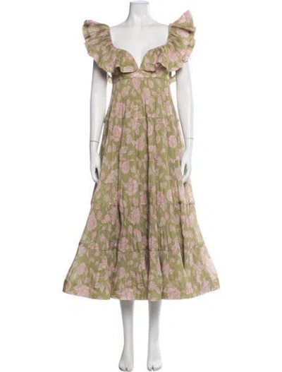 Pre-owned Zimmermann Floral Print Long Dress In Green