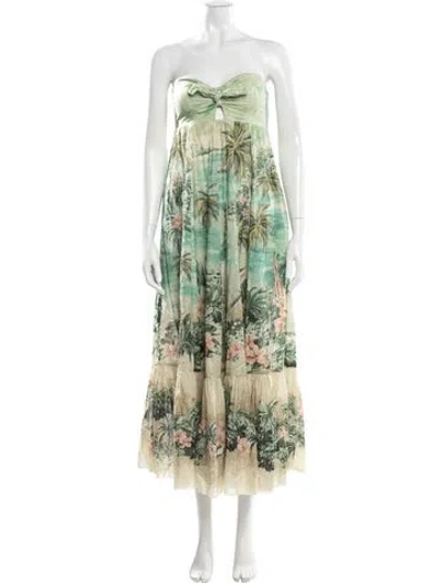 Pre-owned Zimmermann Floral Print Long Dress In Green