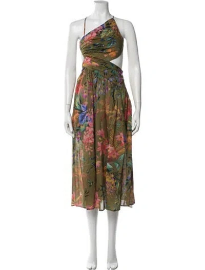 Pre-owned Zimmermann Floral Print Long Dress In Green