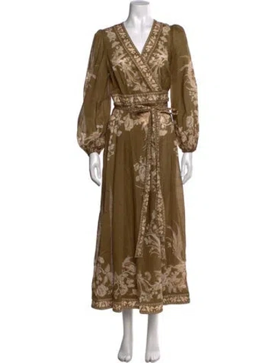 Pre-owned Zimmermann Floral Print Long Dress In Green