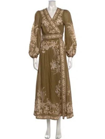 Pre-owned Zimmermann Floral Print Long Dress In Green