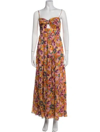 Pre-owned Zimmermann Floral Print Long Dress In Green/orange/purple