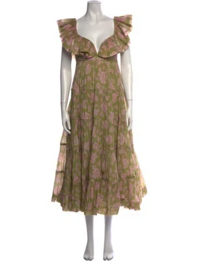 Pre-owned Zimmermann Floral Print Long Dress In Green/pink