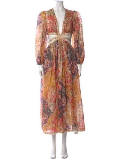 Pre-owned Zimmermann Floral Print Long Dress In Multi