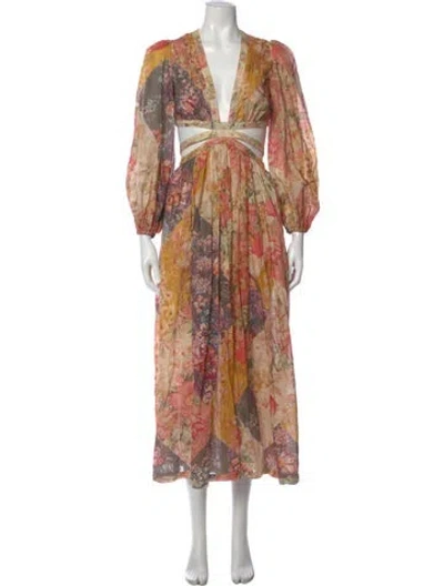 Pre-owned Zimmermann Floral Print Long Dress In Multi