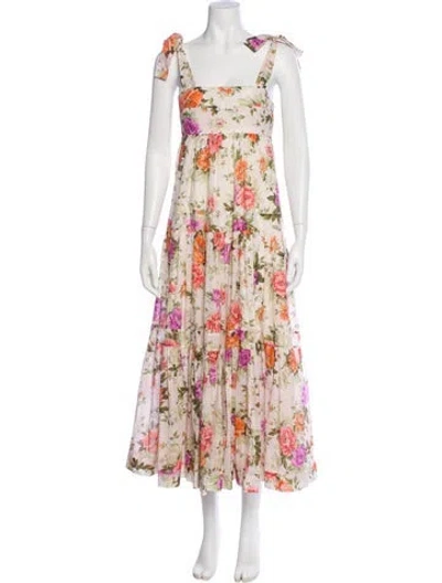 Pre-owned Zimmermann Floral Print Long Dress In Neutral
