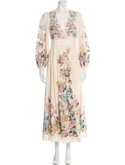 Pre-owned Zimmermann Floral Print Long Dress In Neutral