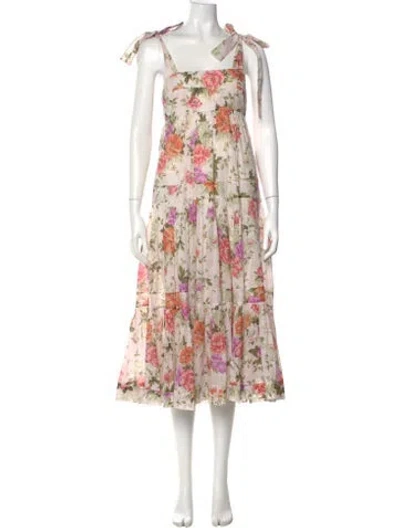 Pre-owned Zimmermann Floral Print Long Dress In Neutral