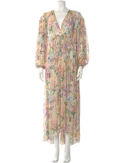 Pre-owned Zimmermann Floral Print Long Dress In Neutral