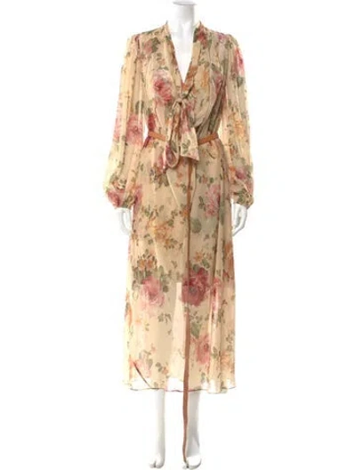 Pre-owned Zimmermann Floral Print Long Dress In Neutral