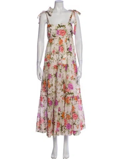 Pre-owned Zimmermann Floral Print Long Dress In Neutral