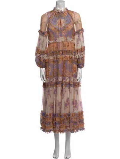 Pre-owned Zimmermann Floral Print Long Dress In Neutral