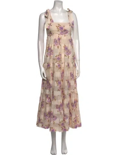 Pre-owned Zimmermann Floral Print Long Dress In Neutral