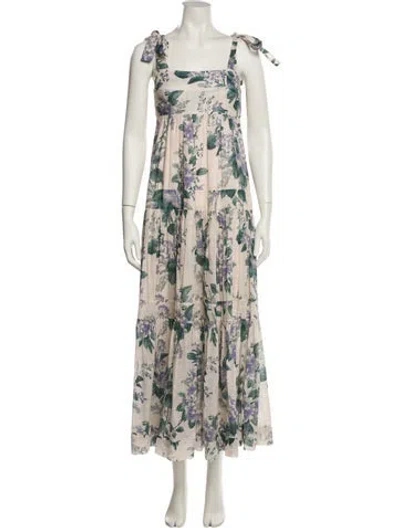 Pre-owned Zimmermann Floral Print Long Dress In Neutral