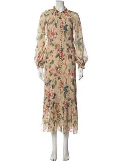 Pre-owned Zimmermann Floral Print Long Dress In Neutral