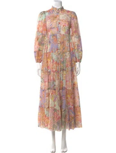Pre-owned Zimmermann Floral Print Long Dress In Neutral