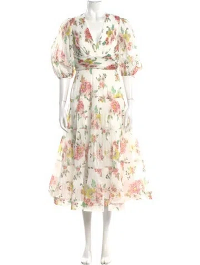 Pre-owned Zimmermann Floral Print Long Dress In Neutral