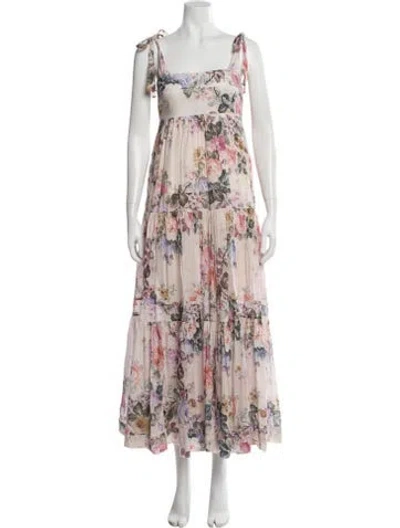 Pre-owned Zimmermann Floral Print Long Dress In Neutral