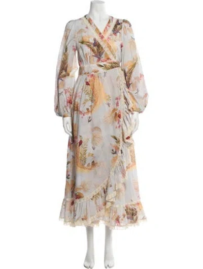 Pre-owned Zimmermann Floral Print Long Dress In Neutral