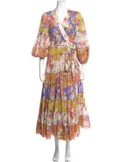 Pre-owned Zimmermann Floral Print Long Dress In Neutral