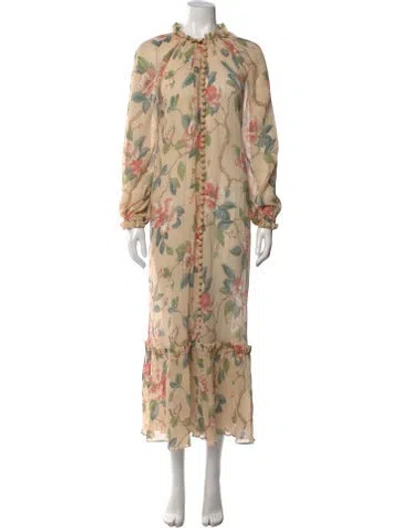 Pre-owned Zimmermann Floral Print Long Dress In Neutral