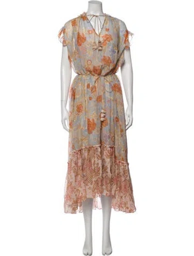 Pre-owned Zimmermann Floral Print Long Dress In Neutral