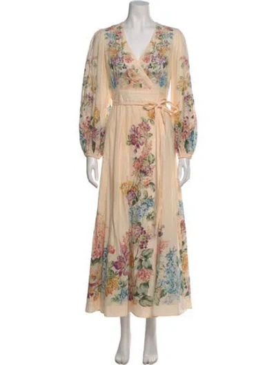 Pre-owned Zimmermann Floral Print Long Dress In Neutral