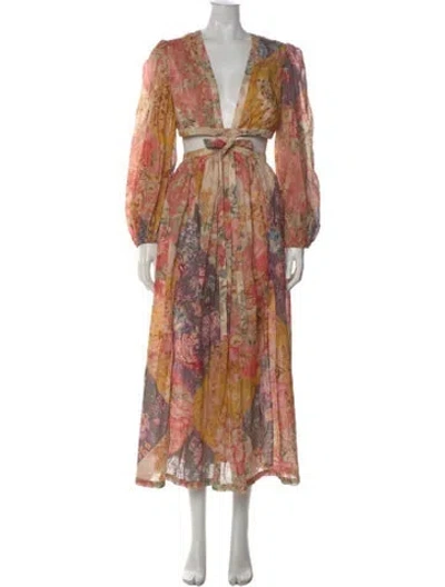 Pre-owned Zimmermann Floral Print Long Dress In Neutral