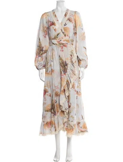 Pre-owned Zimmermann Floral Print Long Dress In Neutral