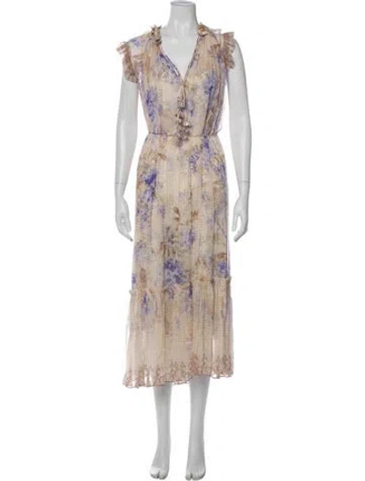 Pre-owned Zimmermann Floral Print Long Dress In Neutral