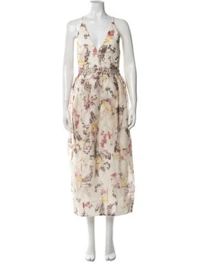 Pre-owned Zimmermann Floral Print Long Dress In Neutral