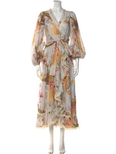 Pre-owned Zimmermann Floral Print Long Dress In Neutral